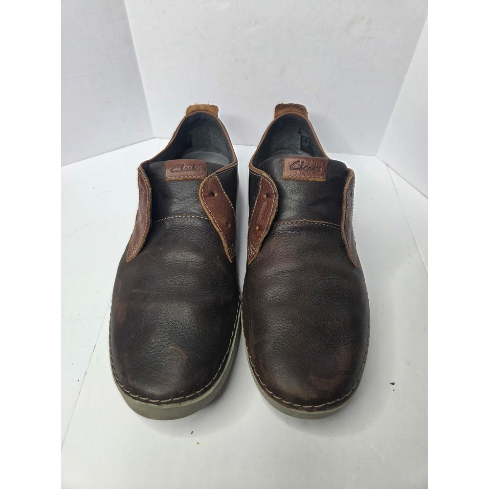 Clarks Mens Brown Leather Slip On‎ Loafers Cushion Soft OrthoLite Size 10.5 M